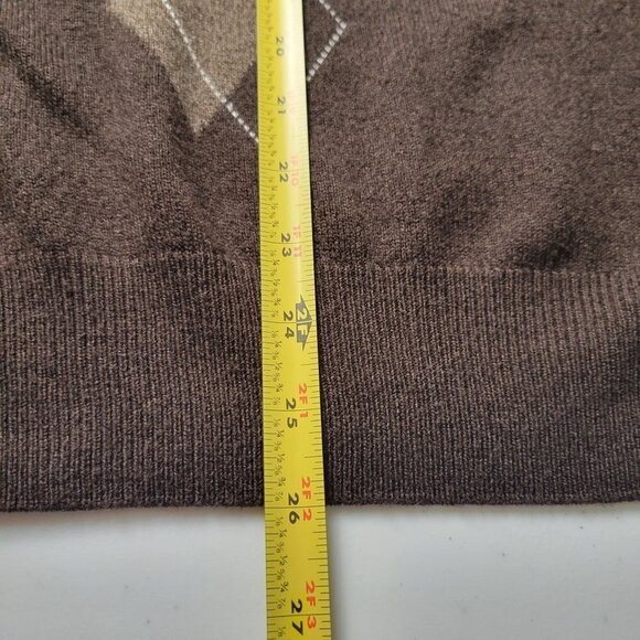 Geoffrey Beene VTG 90s Mens L Brown Argyle V Neck Cozy Pull Over Grandpa Sweater - Picture 8 of 10